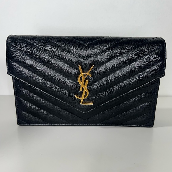 Saint Laurent YSL Cassandre Envelope WOC Wallet on Chain Leather Bag Purse - Picture 7 of 15